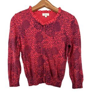 Fossil Women Cardigan Sz S Burnt Orange Floral Modern Fairy Cashmere Ruffle Neck